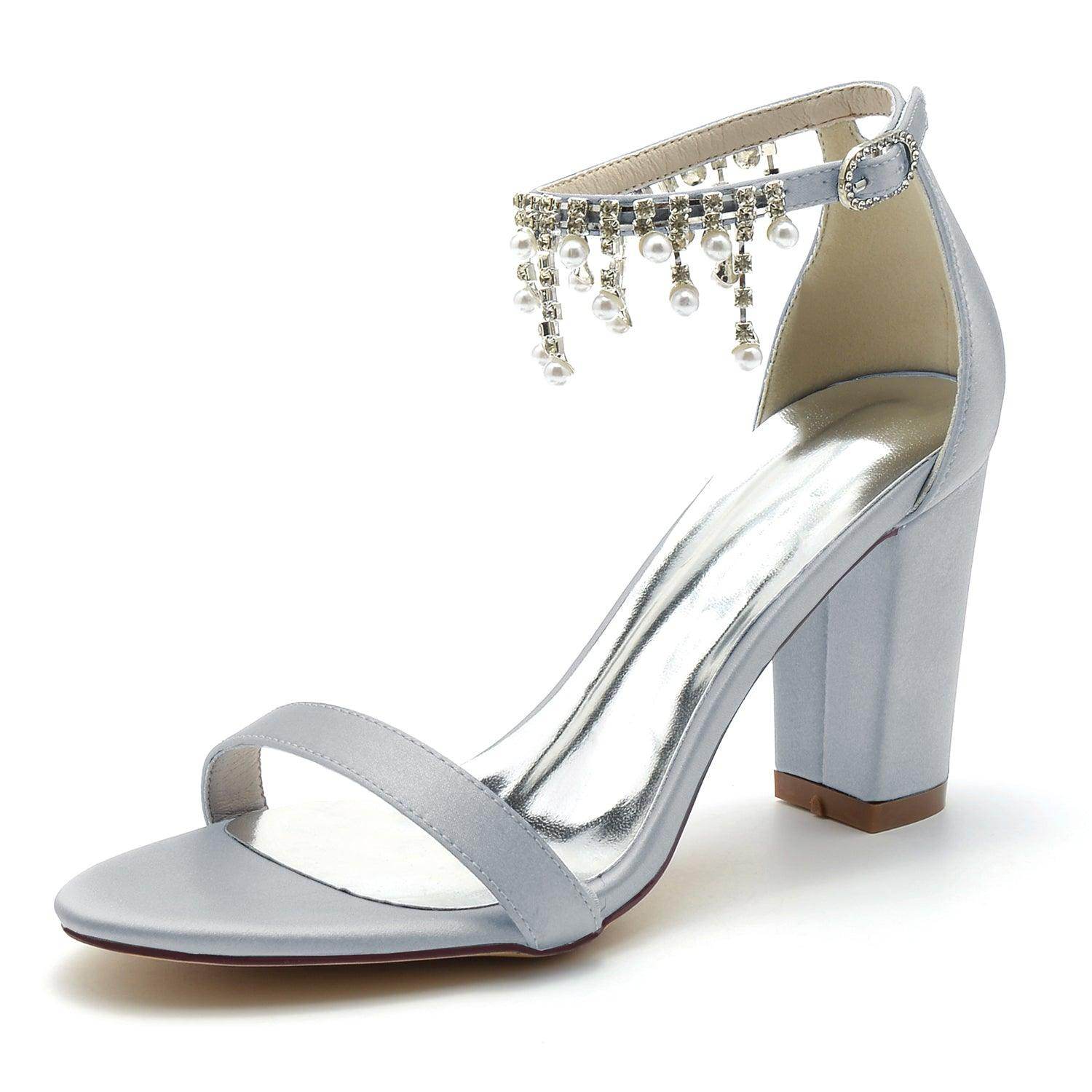 Silver Block Heel Sandals CK0297 - COCOMELODY